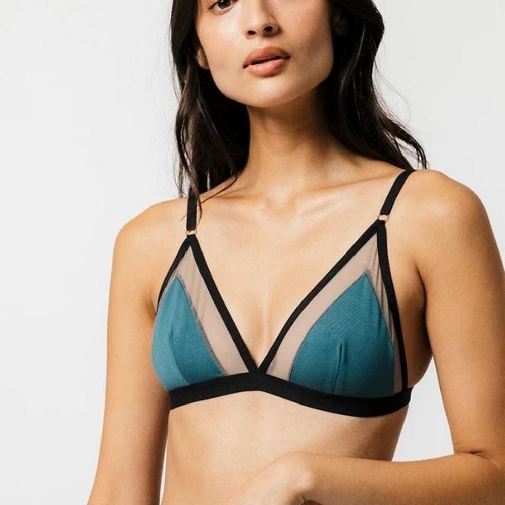 Mary Young Contrast Bra in Teal XS NWOT